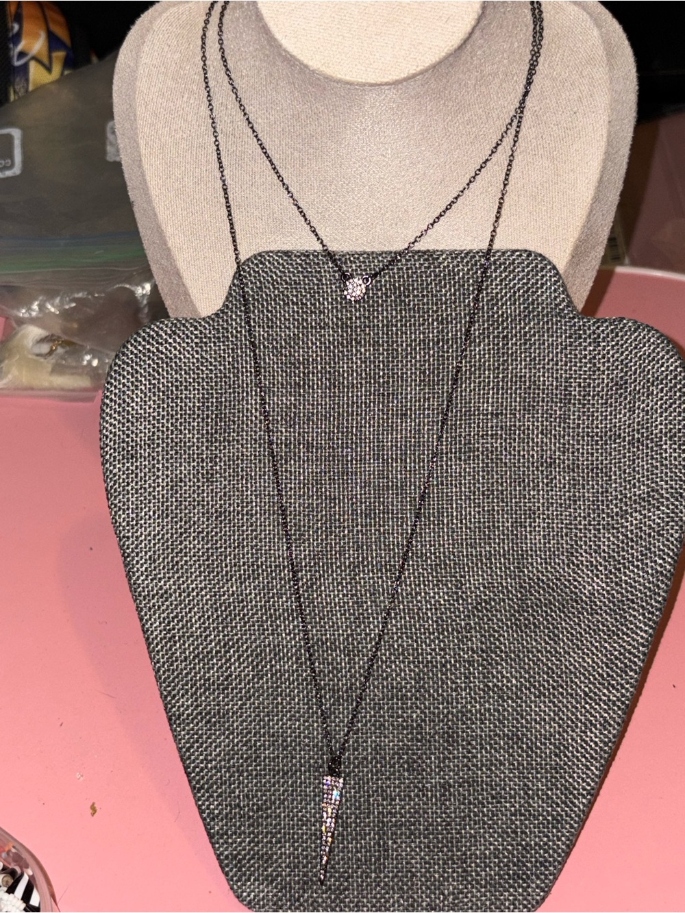 Black Rhinestone Layering Necklaces Owl & Crystal Spike Pendants